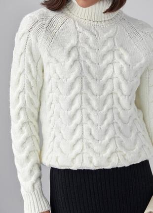 Женский свитер из крупной вязки в косичку - молочный цвет, s (есть размеры)4 фото