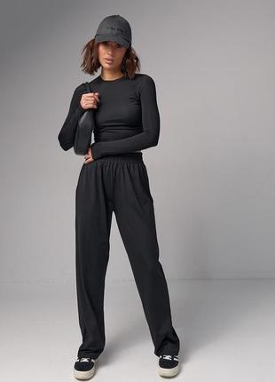 Жіночий базовий костюм з еластичної тканини — чорний колір, m (є розміри)6 фото