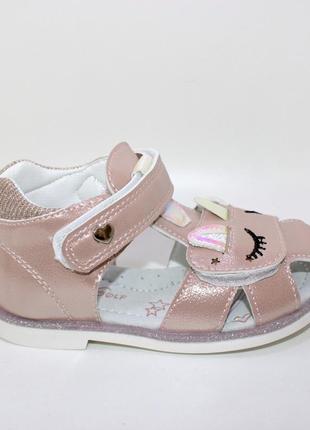 Дитячі закриті рожеві сандалики з однорогом для маленьких дівчаток рожевий3 фото