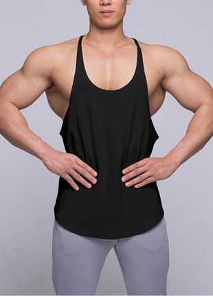 Майка мужская с узкими бретелями повседневная для бодибилдинга белая