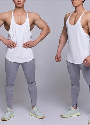 Майка мужская с узкими бретелями повседневная для бодибилдинга белая