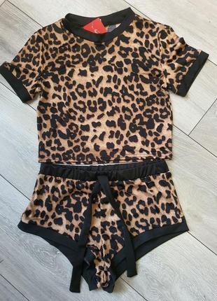 Домашній одяг піжама топ футболка шорти леопард принт1 фото