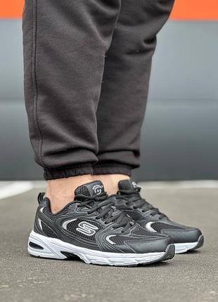 👟чоловічі чорно-білі кросівки з вставками з натуральної шкіри