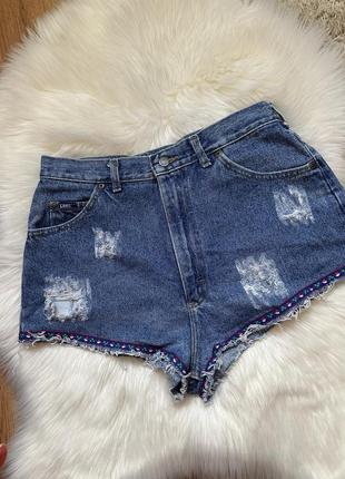 Короткие женские джинсовые шорты с потертостями lee с высоким состоянием l-xl