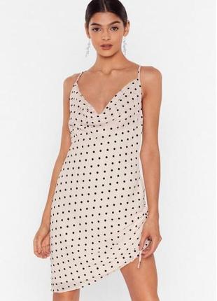 Міні-сукня кольору нюд в чорний горох nasty gal, m