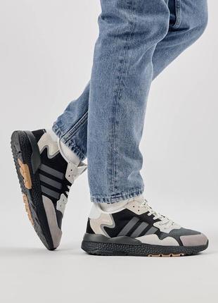 3 кольори🌈 чоловічі кросівки в стилі adidas nite jogger адідас / демісезонні / весняні, літні, осінні / замша, текстиль / чорні, білі, сірі