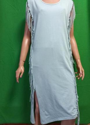 Коттоновое трикотажное платье с бахромой и открытой спиной solar2 фото