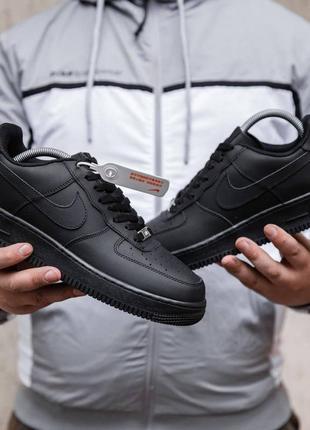 Кросівки-кеди шкіряні чорні класичні, nike air force black3 фото