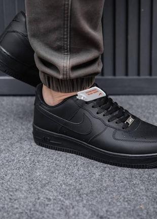 Кроссовки-кеды кожаные черные классические, nike air force black2 фото