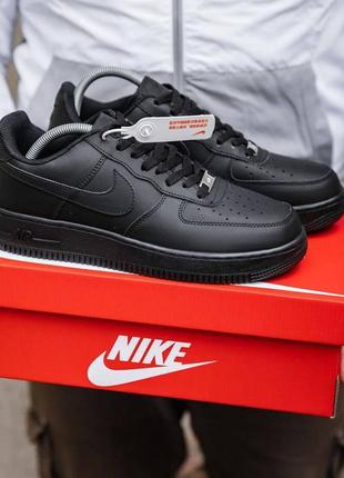 Кроссовки-кеды кожаные черные классические, nike air force black1 фото