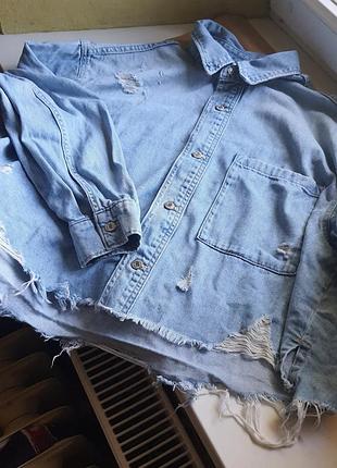 Джинсовая  рубашка куртка h&m m 38