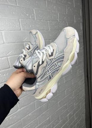 Женские кроссовки asics gel-nyc beige grey ассикс бежевого с серым цветами2 фото