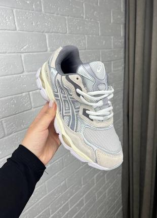 Женские кроссовки asics gel-nyc beige grey ассикс бежевого с серым цветами5 фото