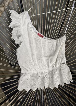 Блуза з прошви/топ з прошви/топ з прошви на одне плече/брендовий топ з прошви