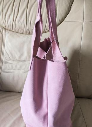 Замшева сумка шоппер велика шкіряна сумка сумочка рожева замша4 фото