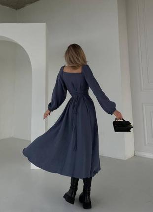 Довга муслінова сукня з шнурівкою на спині, бавовняна сукня, длинное хлопковое платье со шнуровкой на спине7 фото
