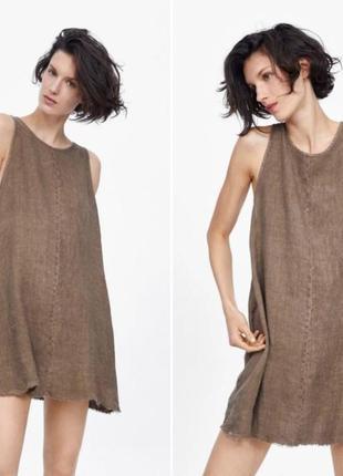 Льняное платье, сарафан свободного кроя из новой коллекции zara размер l