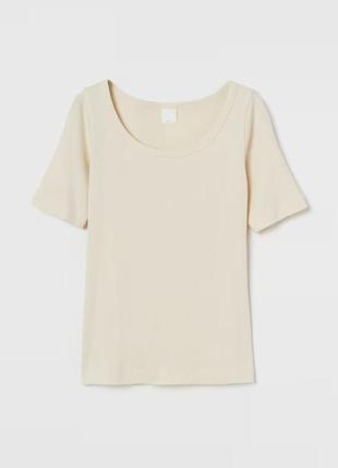 Футболка жіноча в рубчик h&m 0938690 l світло бежевий