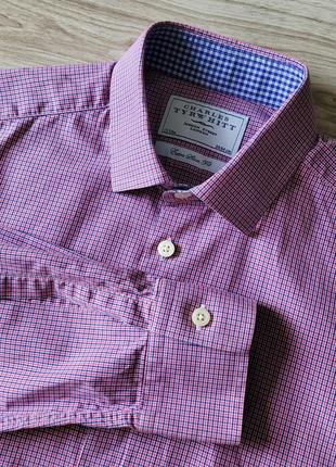 Charles tyrwhitt размер m-l 15/33 in 38/84 cm рубашка extra slim fit в клетку красная белая синяя