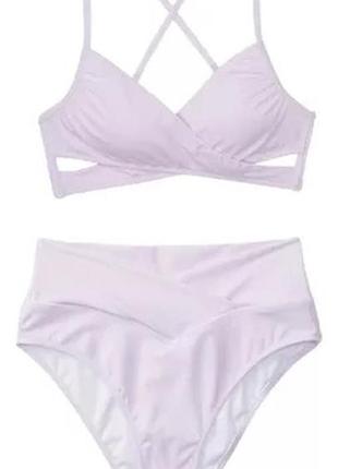 Сиреневый купальник pink р.s оригинал,высокая посадка,раздельный топ плавки,victorias secret