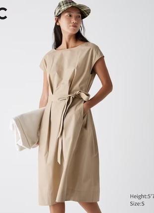Бавовняна сукня uniqlo з коротким рукавом поясом