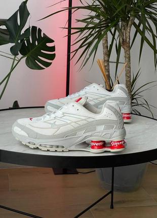 Найк суприм шох кроссовки серые supreme × nike fusion shox ride 2 sp white/ grey
