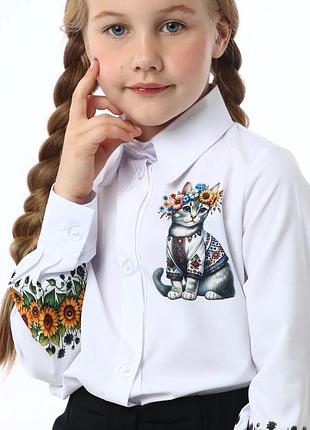 Блузка с принтом украинский котик для девочек