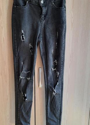 Джинсы черные рваные с высокой посадкой selectsk6 6 xs р-р 40