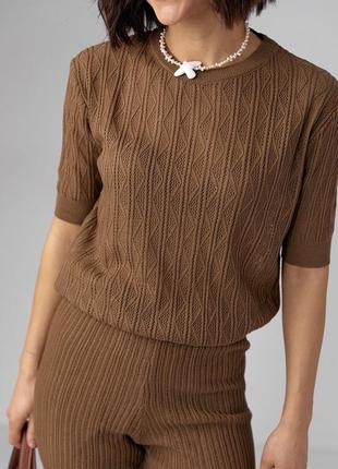 Жіночий костюм з ажурного в'язання — коричневий колір, l (є розміри)4 фото