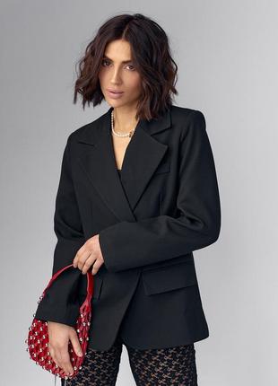Жіночий однобортний піджак приталеного крою — чорний колір, s (є розміри)8 фото