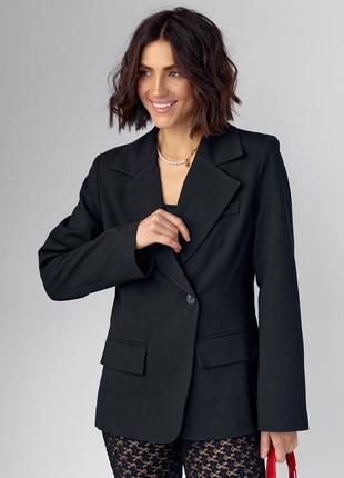 Жіночий однобортний піджак приталеного крою — чорний колір, s (є розміри)7 фото