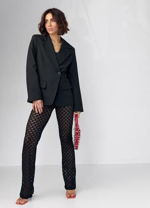 Жіночий однобортний піджак приталеного крою — чорний колір, s (є розміри)3 фото