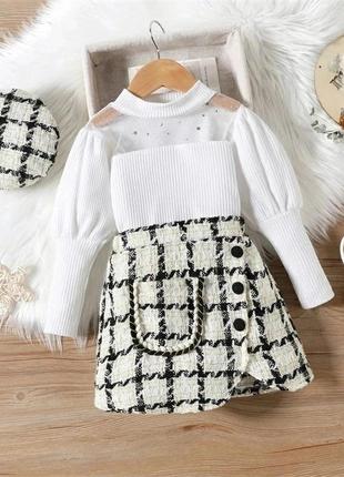 Дитячий костюм кофта з твідова спідниця +берет