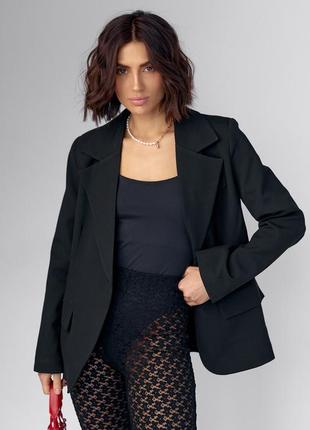 Жіночий однобортний піджак приталеного крою — чорний колір, s (є розміри)9 фото