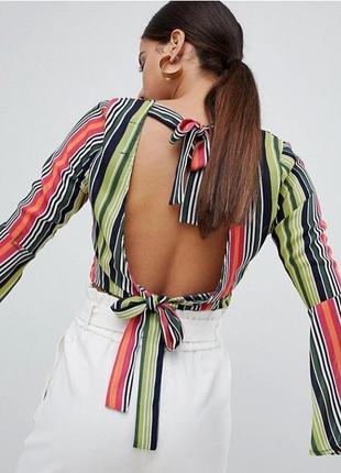 Кроп топ блуза в смужку з відкритою спиною ошатна missguided