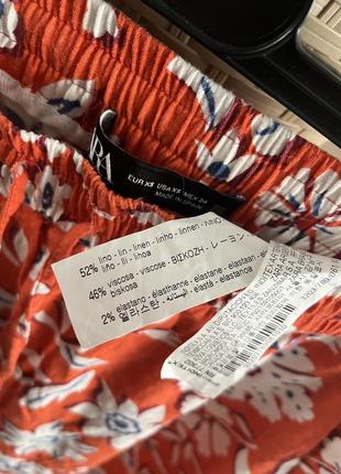 Штани  літні лляні коралові в квітковий принт на резинці zara5 фото