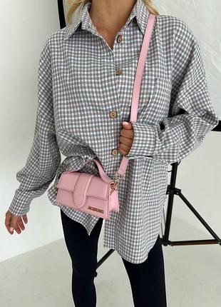 Рубашка в клетку оверсайз серая пудра красная