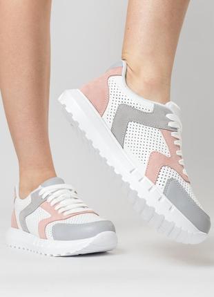 Кроссовки кожаные молодежные светлые, на стильной белой толстой подошве и удобной платформе 958тz-а