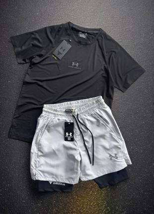 Мужской спортивный костюм комплект комплект с шортами тайцами under armour