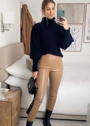 Утепленные леггинсы из эко-кожи zara, р.xxs-xs