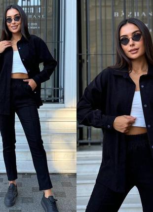 Жіночий брючний костюм з сорочкою вельветовий вельвет повсякденний осінній осінь демі демісезон