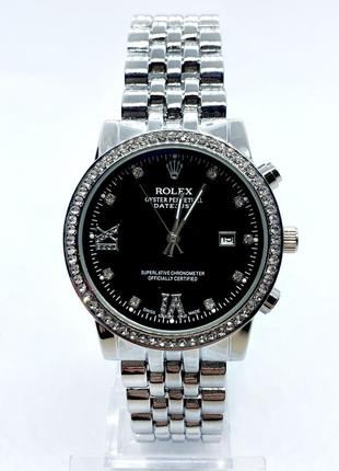 Часы женские наручные rolex (ролекс), серебряные с черным циферблатом ( код: ibw898sb )2 фото