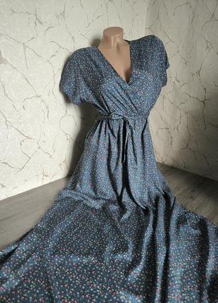 Платье длинное/ миди синее в цветочный принт,44 р.