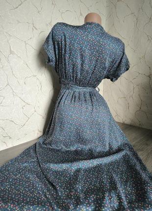 Платье длинное  синее в цветочный принт,44 р.3 фото