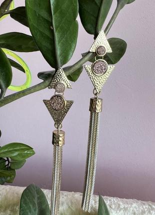Сережки трикутники з ланцюжками золотисті 🎁 акція 1+1=3 🎁