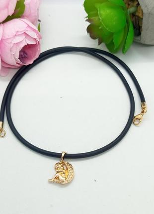 Подвеска медсплав кулон ангел и шнурок каучук 60см, каучуковый, закутня