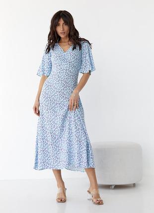 Плаття-міді з короткими розкльошеними рукавами — бірюзовий колір, l (є розміри)1 фото