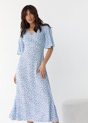 Плаття-міді з короткими розкльошеними рукавами — бірюзовий колір, l (є розміри)6 фото