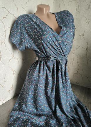 Платье длинное  синее в цветочный принт,44 р.2 фото