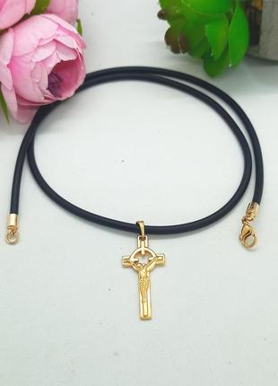 Подвеска медсплав кулон крестик и шнурок каучук 60см, каучуковый, закутной крестик
